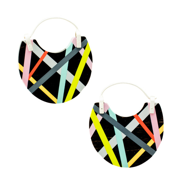 Neon Hoop Earrings Black Ebony Wood Jewelry