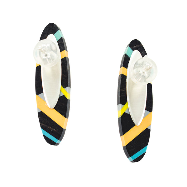 Ebony Wood and Neon Post Earrings Back View