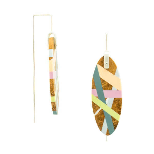 Jewelry Wood x Polyurethane Resin Peach Slate Celery Earrings Side View