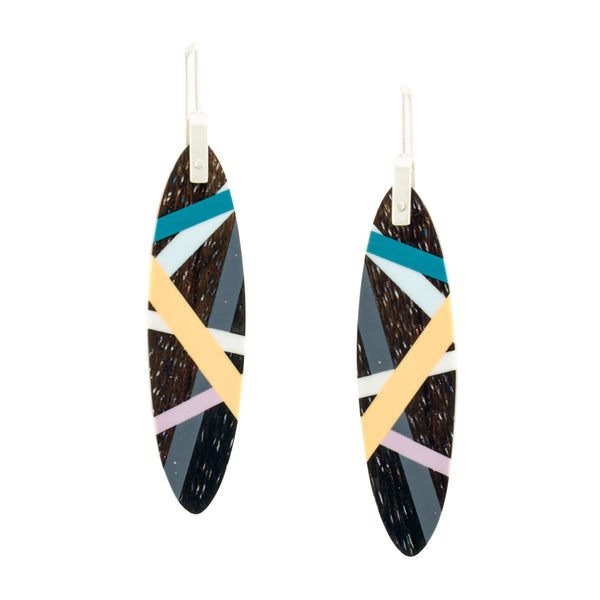 Long Oval Wood and Polyurethane Resin Peach Katalox Earrings