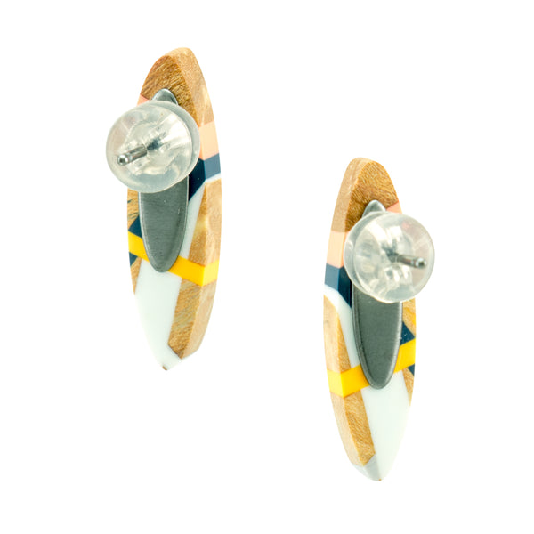 Laura Jaklitsch Jewelry Wood x Polyurethane Peach Navy Post Earrings
