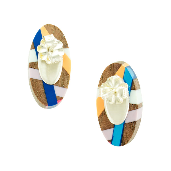 Wood Inlay Stud Earrings with Sterling Silver Backings
