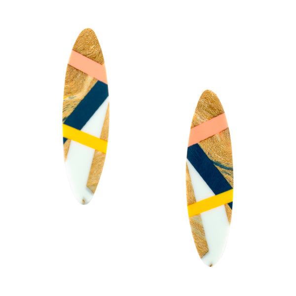 Laura Jaklitsch Jewelry Wood x Polyurethane Peach Navy Post Earrings