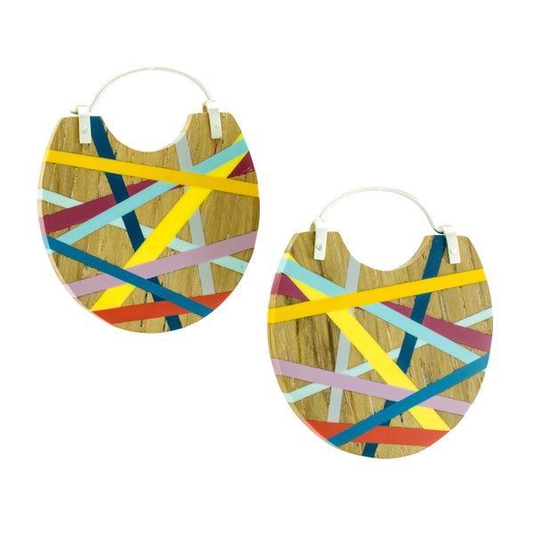 Big Earrings Wood and Resin Lightweight Hoops Handmade by Laura Jaklitsch Jewelry