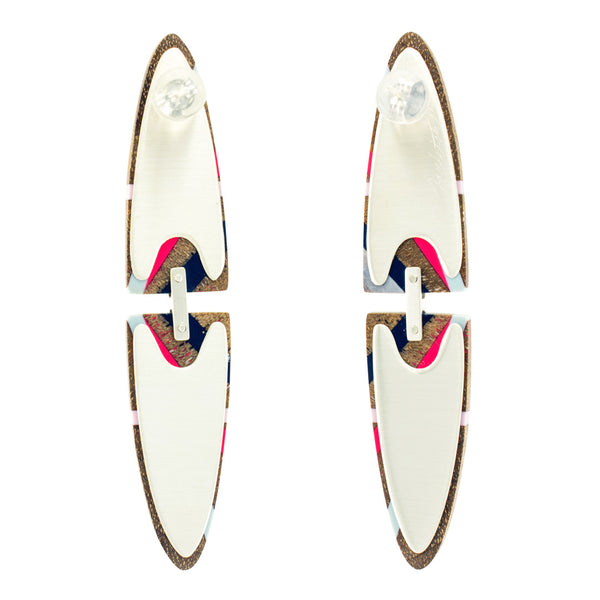 Long Oval Wood Statement Earrings with Sterling Silver Posts and Backings