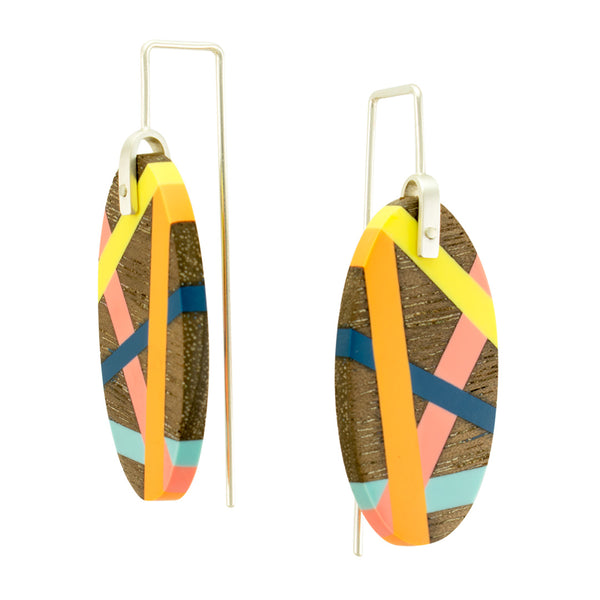 Laura Jaklitsch Jewelry Wood x Polyurethane Yellow Orange Pink Blue Walnut Side View