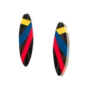 Wood and Polyurethane Resin Inlay Earrings in Primary Colors 