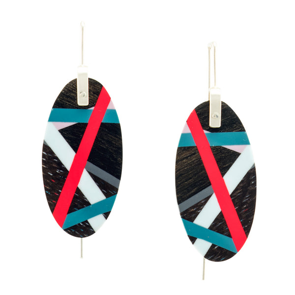 Laura Jaklitsch Jewelry Katalox Wood x Polyurethane Resin Inlay Coral Blue Grey Lilac Earrings
