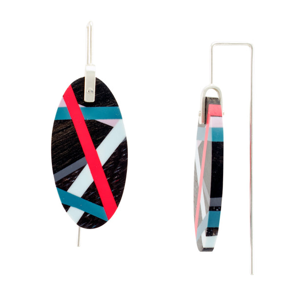 Laura Jaklitsch Jewelry Wood x Polyurethane Coral Blue Grey Earrings Side View