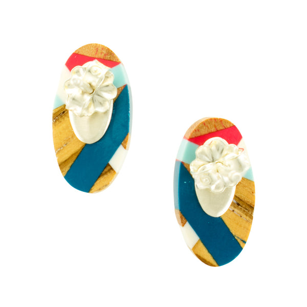 Wood Stud Earring with Red White and Blue