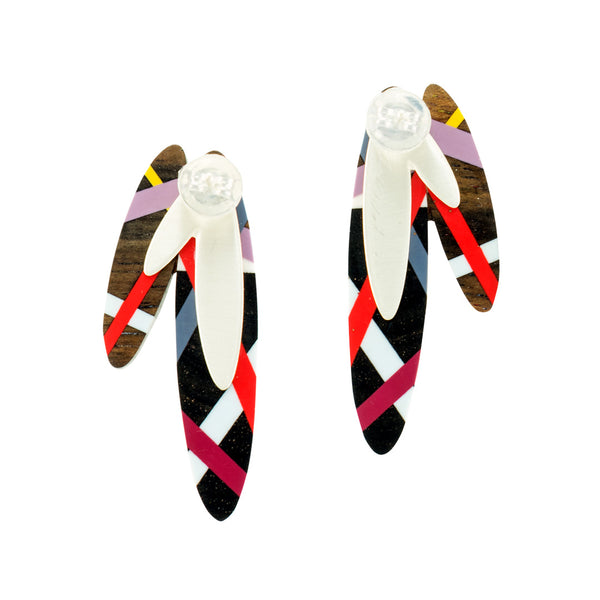 Wood x Polyurethane Cactus Flower Earrings Sterling Silver Backs
