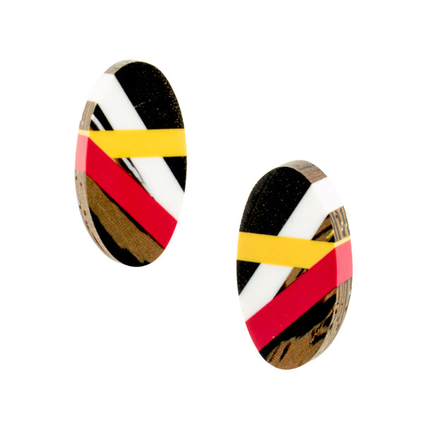 Laura Jaklitsch Jewelry Wood and Polyurethane Resin Ebony and Wenge sterling silver stud earrings one of a kind