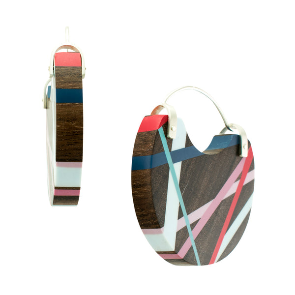 Wood Inlay Jewelry Hoop Earrings Side View