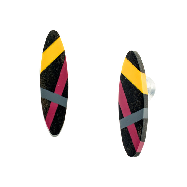 Laura Jaklitsch Jewelry Wood x Polyurethane Marigold Burgundy Charcoal Studs