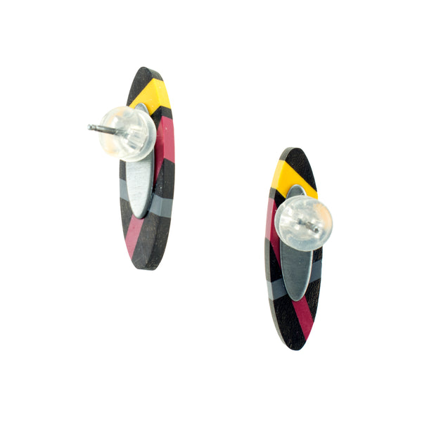 Laura Jaklitsch Jewelry Wood x Polyurethane Marigold Burgundy Charcoal Studs