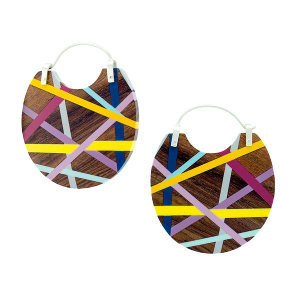 Laura Jaklitsch Jewelry Wood x Polyurethane One of a Kind Rosewood Hoop Earrings, Statement Earrings, Beachy, Geometric