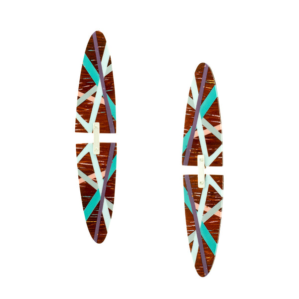 Hinge Earrings Wood Jewelry with Inlay