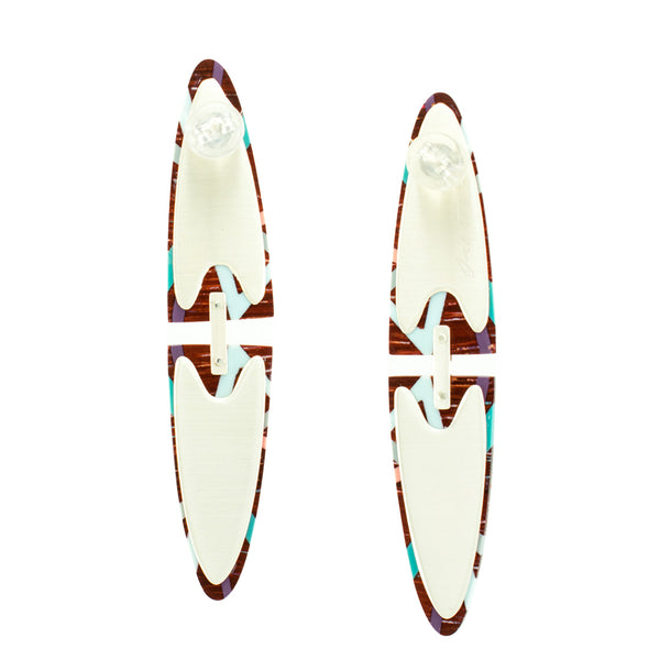 Hinge Earrings Wood Long Oval Earrings with Sterling Silver Backings Signed by the Artist
