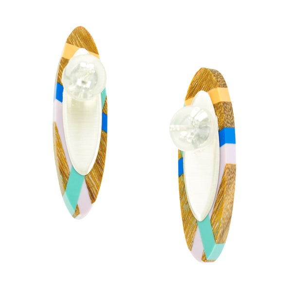 Wood Inlay Earrings with Sterling Silver Backings