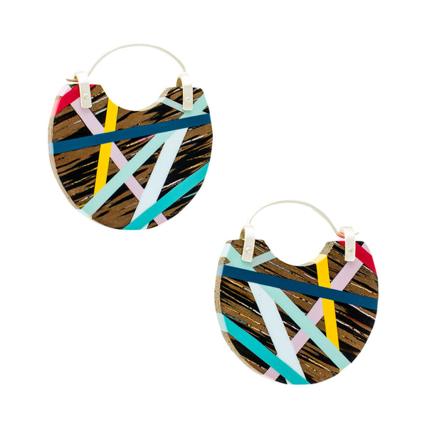 Classic Blue Lightweight Hoop Earrings Wood Inlay Jewelry