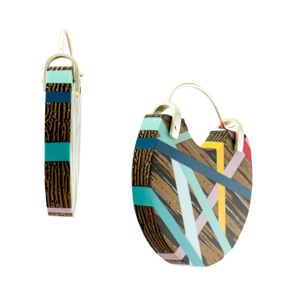 Wood Hoop Earrings with Resin Inlay Side View