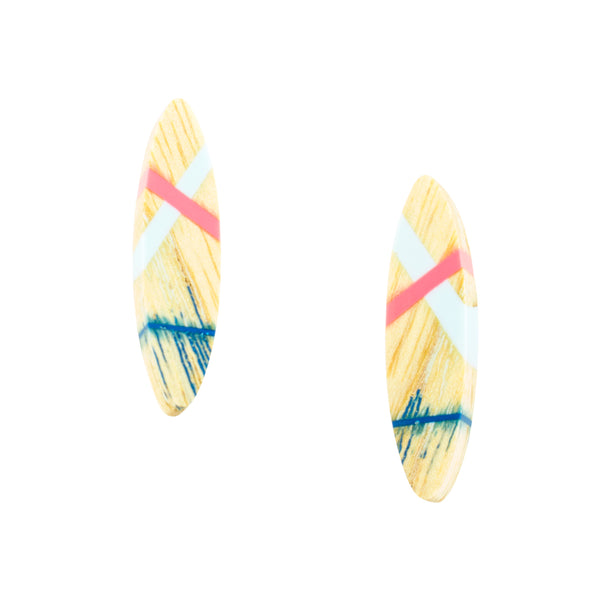 Wood Earrings Oval Shape with Sterling Silver Posts
