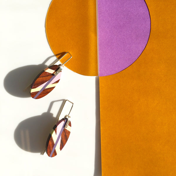 Wood Earrings With Inlay Handmade by Laura Jaklitsch Jewelry 