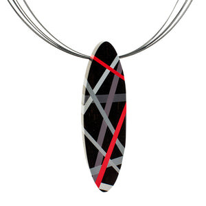 Black and Red Ebony Wood Statement Necklace and Brooch