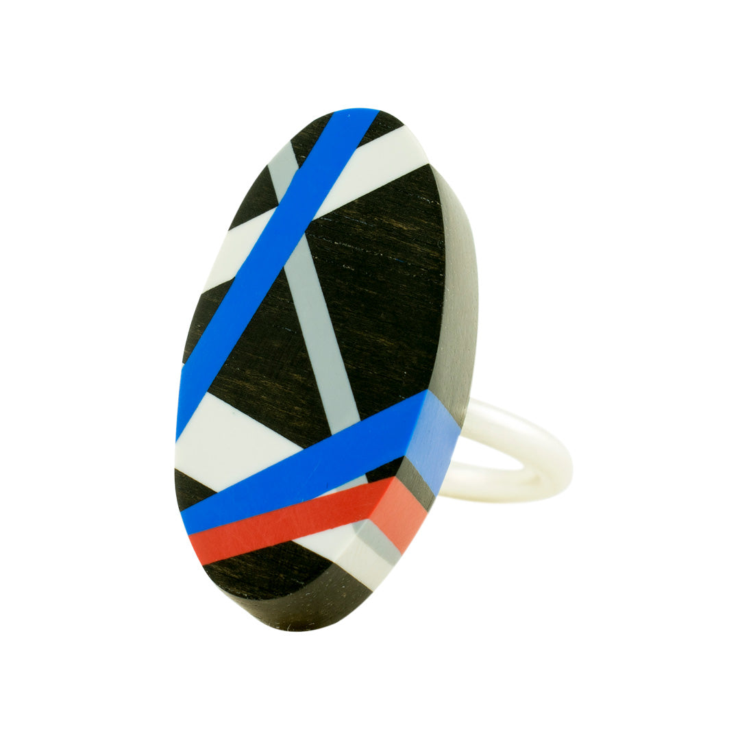 Blue and Red Ebony Wood Ring