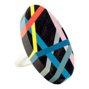 Laura Jaklitsch Jewelry Wood x Polyurethane Ebony Highlighter Orange Yellow Citron Blue Grey Lilac Pink Sterling Silver One of a Kind Ring