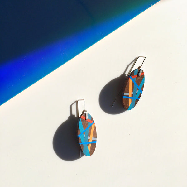 Classic Blue Wood Jewelry Pacific Coast Wood x Polyurethane Beachy Resin Inlay Earrings 