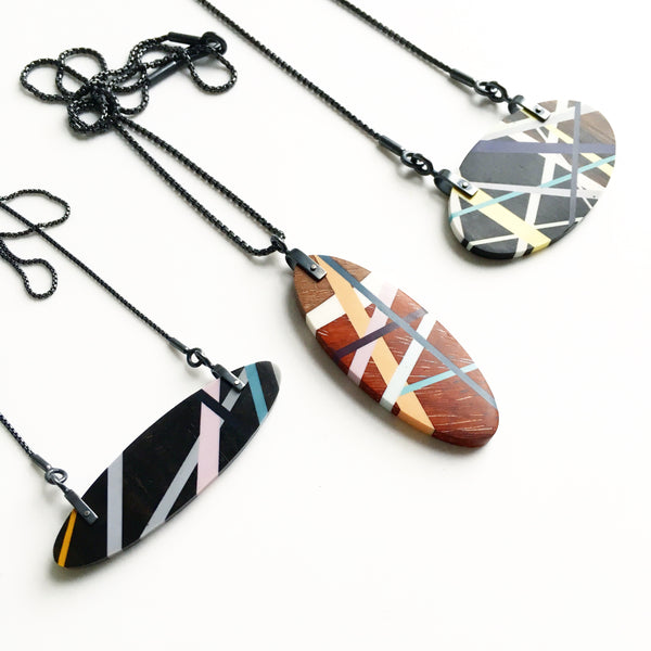 Laura Jakitsch Jewelry Wood and Polyurethane Hardware Necklaces 