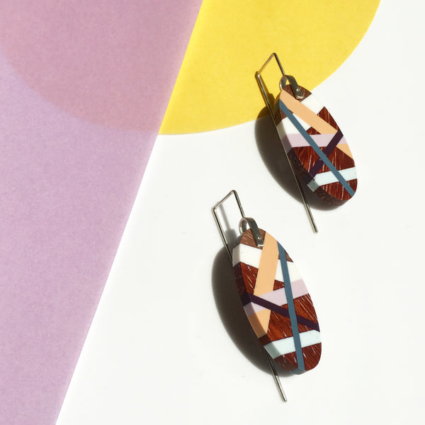 Wood x Polyurethane Ibiza Earrings with Colorblock Background Wood Jewelry by Laura Jaklitsch Jewelry 