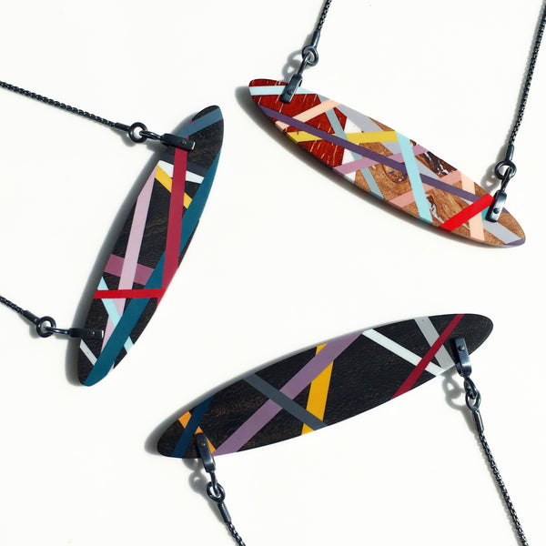 Black Jewelry Wood Necklaces with Resin Inlay
