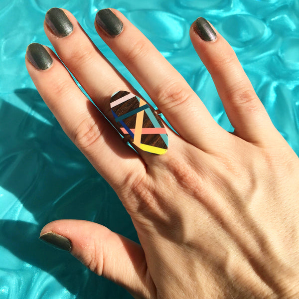 Laura Jaklitsch Jewelry Wood x Polyurethane Tropical Cocktail Ring 
