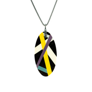 Black Jewelry Wood Inlay Necklace with Geometric Line Inlay Handmade by Laura Jaklitsch Jewelry