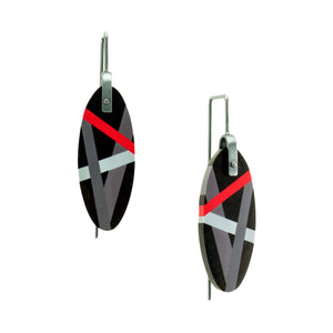 Ebony Earrings with Inlay in Red and Grey 
