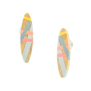 Living Coral Oval Wood and Resin Inlay Post Earrings