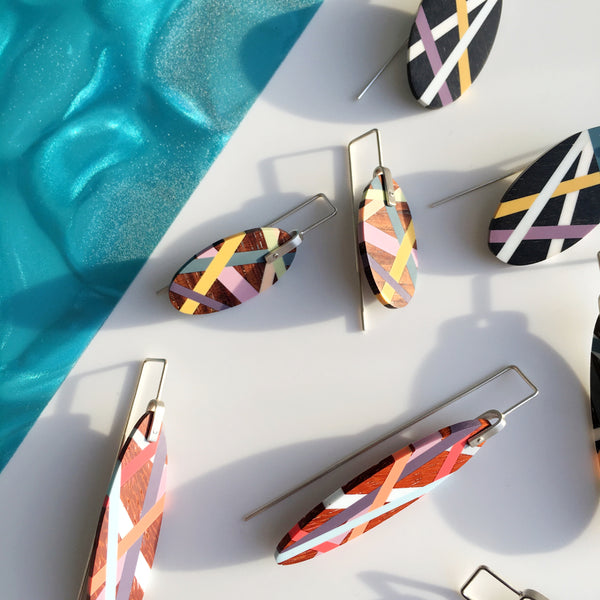 Laura Jaklitsch Jewelry Wood and Polyurethane Resin Inlay Earrings 