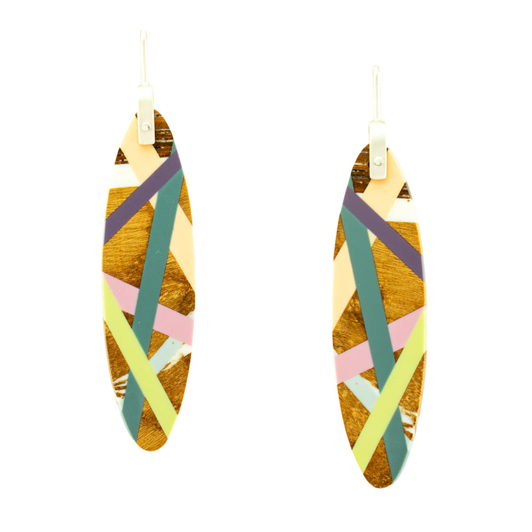 Lilac and Celery Olive Wood Earrings