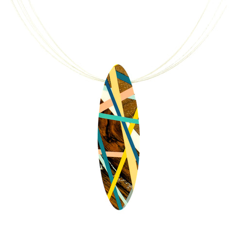 Convertible Brooch Jewelry Statement Necklace with Wood and Resin Inlay