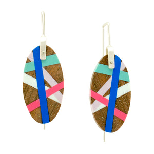 Oval Earrings Wood Jewelry with Resin Inlay Handmade by Laura Jaklitsch Jewelry
