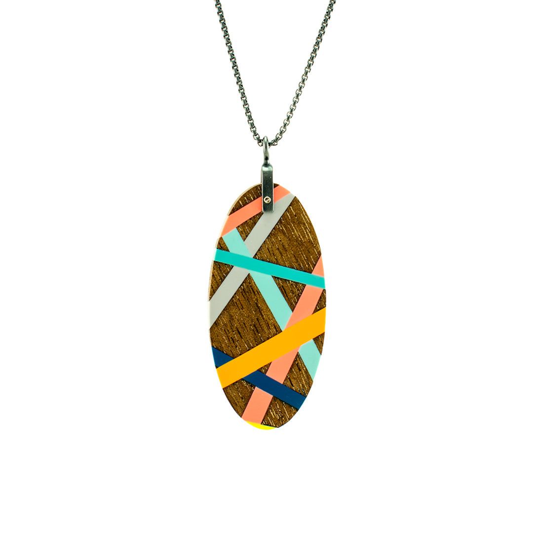 Walnut Wood Pendant Necklace with Inlay