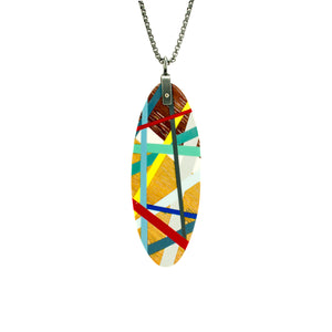 Oval Wood Pendant with Primary Color Inlay 