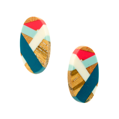 Wood Stud Earring with Red White and Blue
