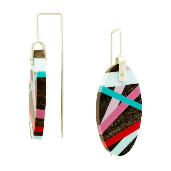 Red and Blue Inlay Earrings Side View