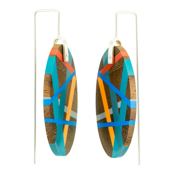 Wood Inlay Earrings Side View with Sterling Silver Square Earwires