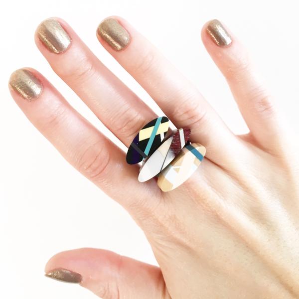 Oval Wood Stacking Rings by Laura Jaklitsch Jewelry 