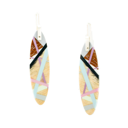 Wood Jewelry Inlay Earrings in Pastel Colors