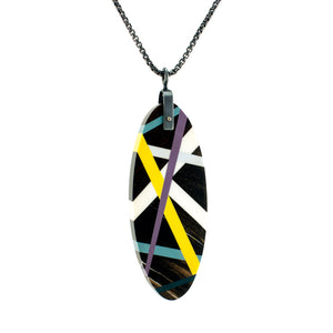 Black Wood Oval Pendant Necklace